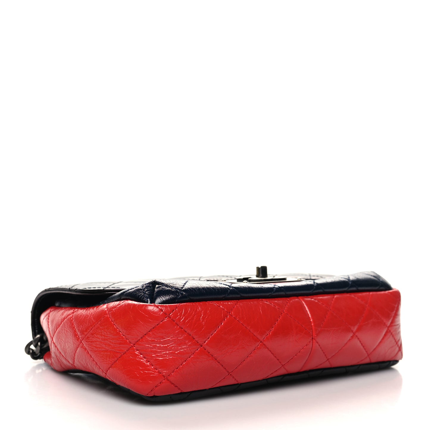 Shiny Goatskin Quilted Tri-Color Flap Black Red Navy