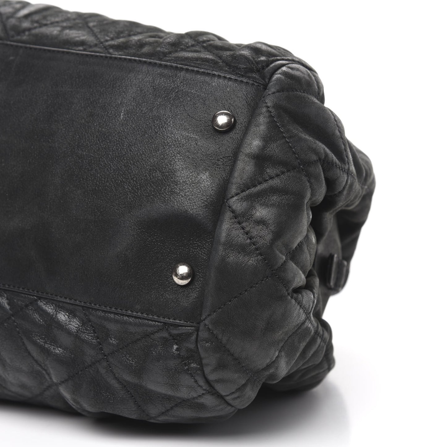 Iridescent Calfskin Chic Quilt Bowling Bag Black