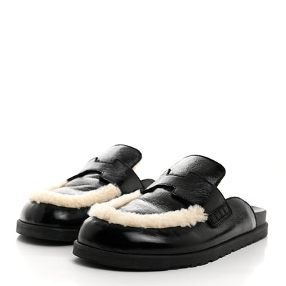 Hermes Glazed Nappa Shearling Shearling Go Mules 38 Black Ecru 3 of 9