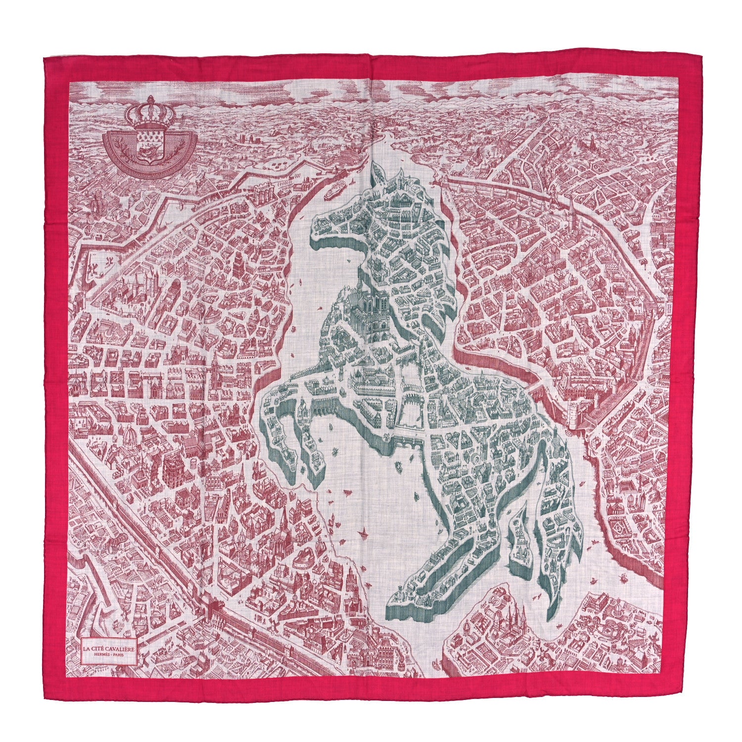 Hermes Cashmere Silk La Cite Cavaliere Shawl 140 Fuchsia Bordeaux 1 of 3