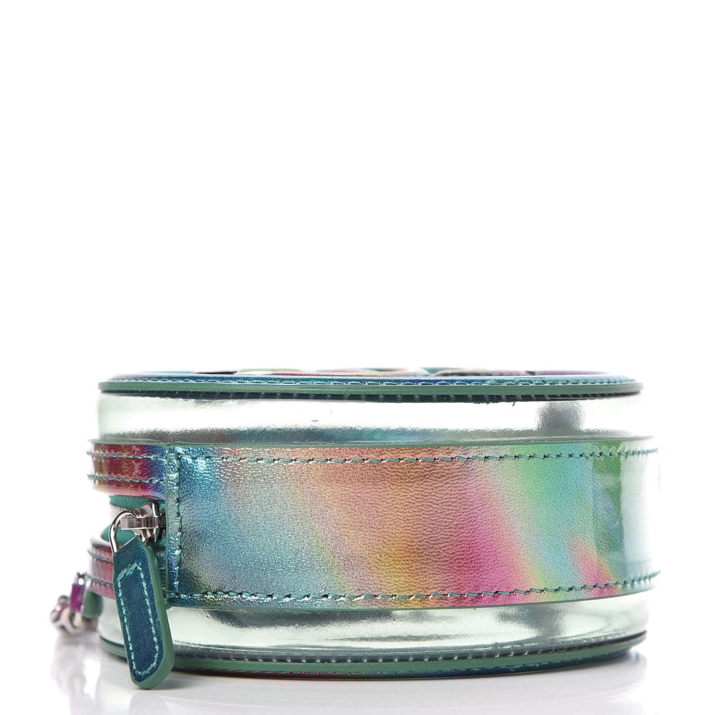 PVC Calfskin Lambskin Quilted Round Filigree Clutch With Chain Green