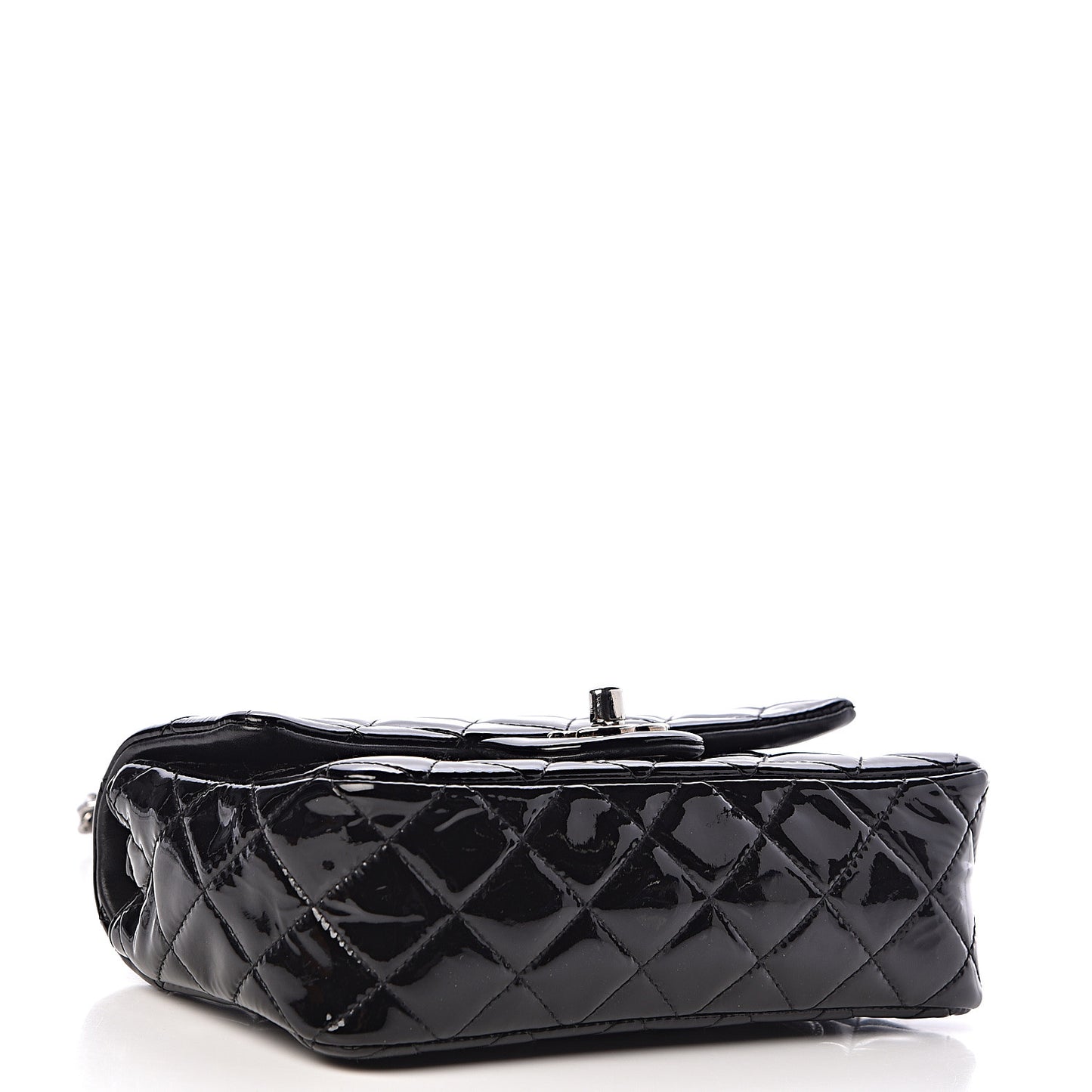 Patent Calfskin Quilted Mini Rectangular Flap Black