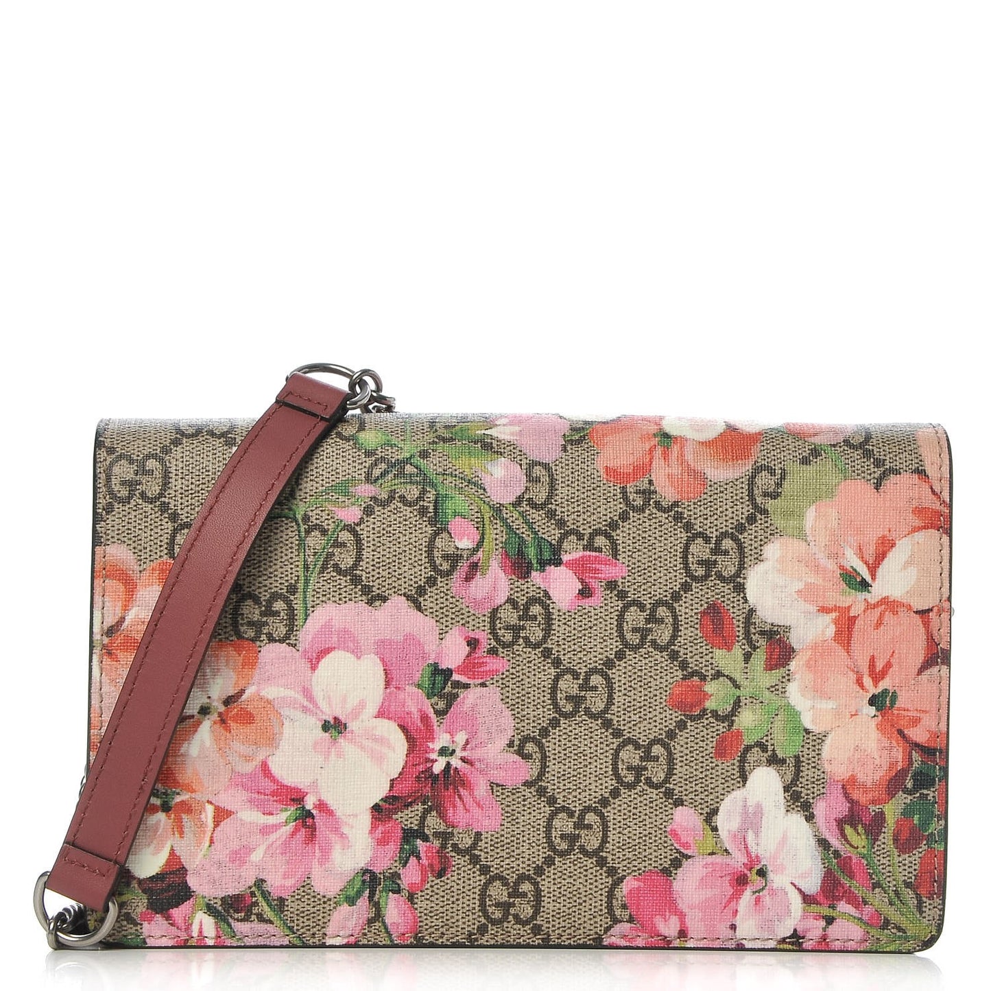 GG Supreme Monogram Blooms Chain Wallet Beige Multicolor Dry Rose