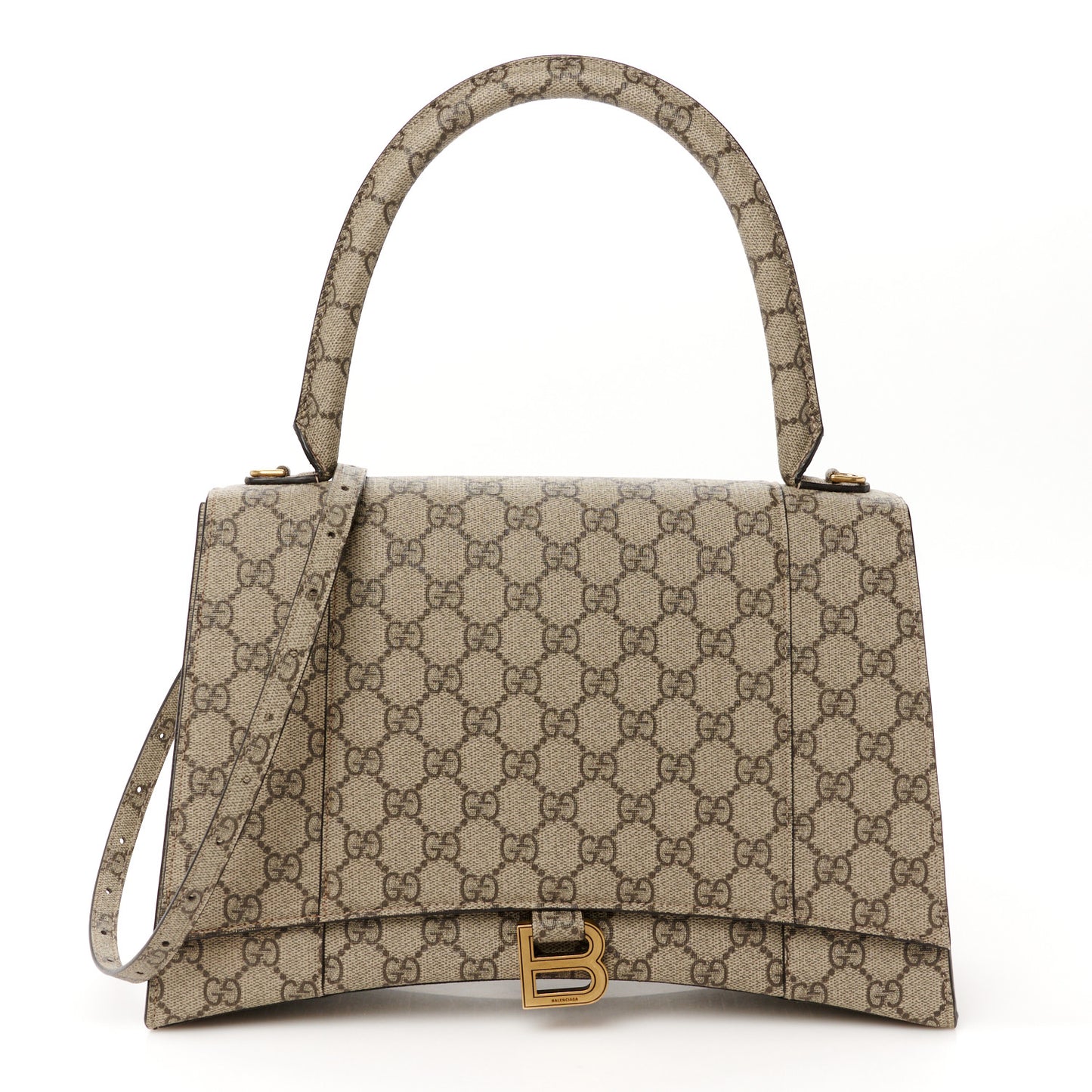 X GUCCI GG Supreme Monogram Medium Hourglass Top Handle Bag Beige Ebony