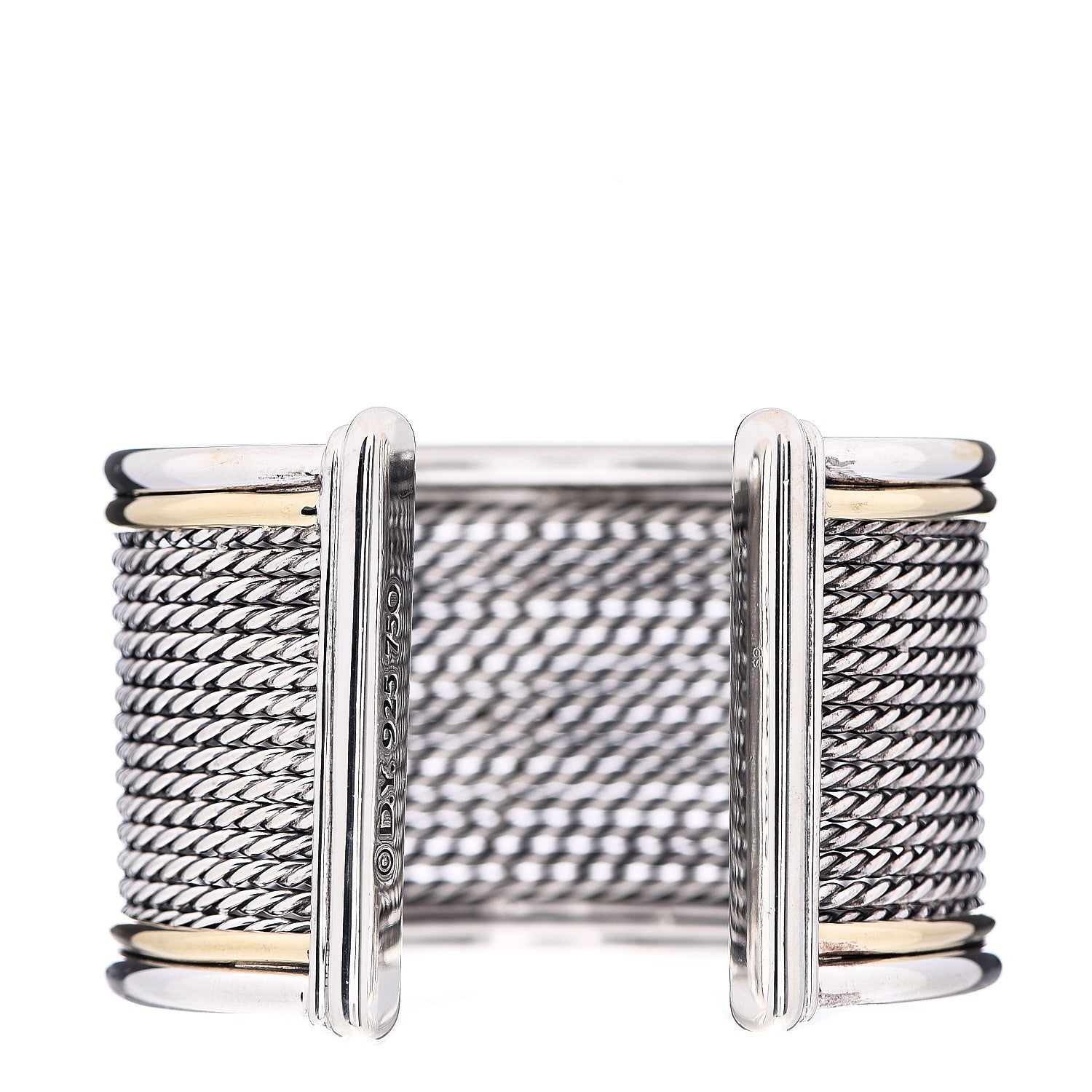 David Yurman Sterling Silver 18K Yellow Gold Extra Wide Wheaton Cuff Bracelet 2 of 3
