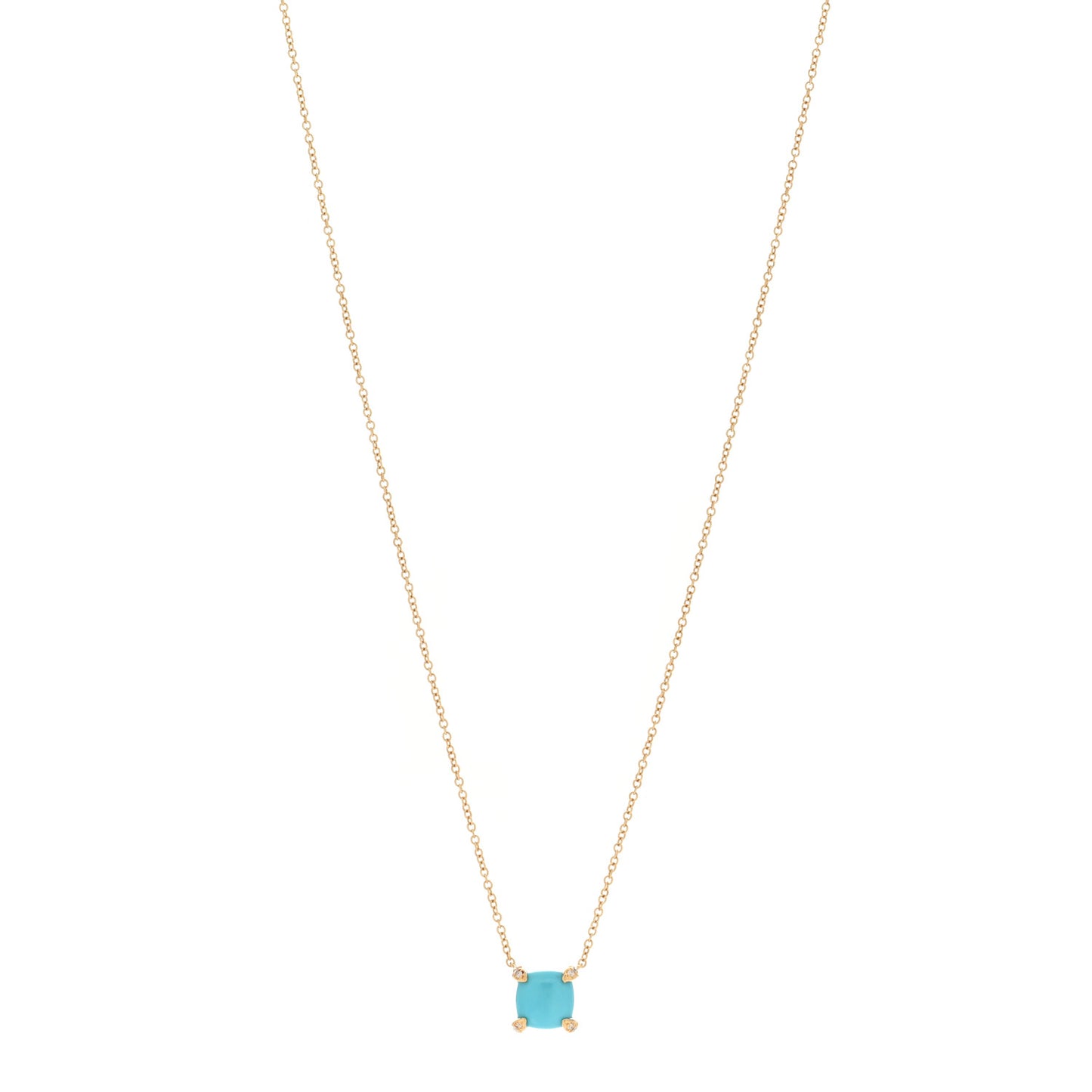 18K Yellow Gold Diamond Turquoise 7mm Petite Chatelaine Pendant Necklace