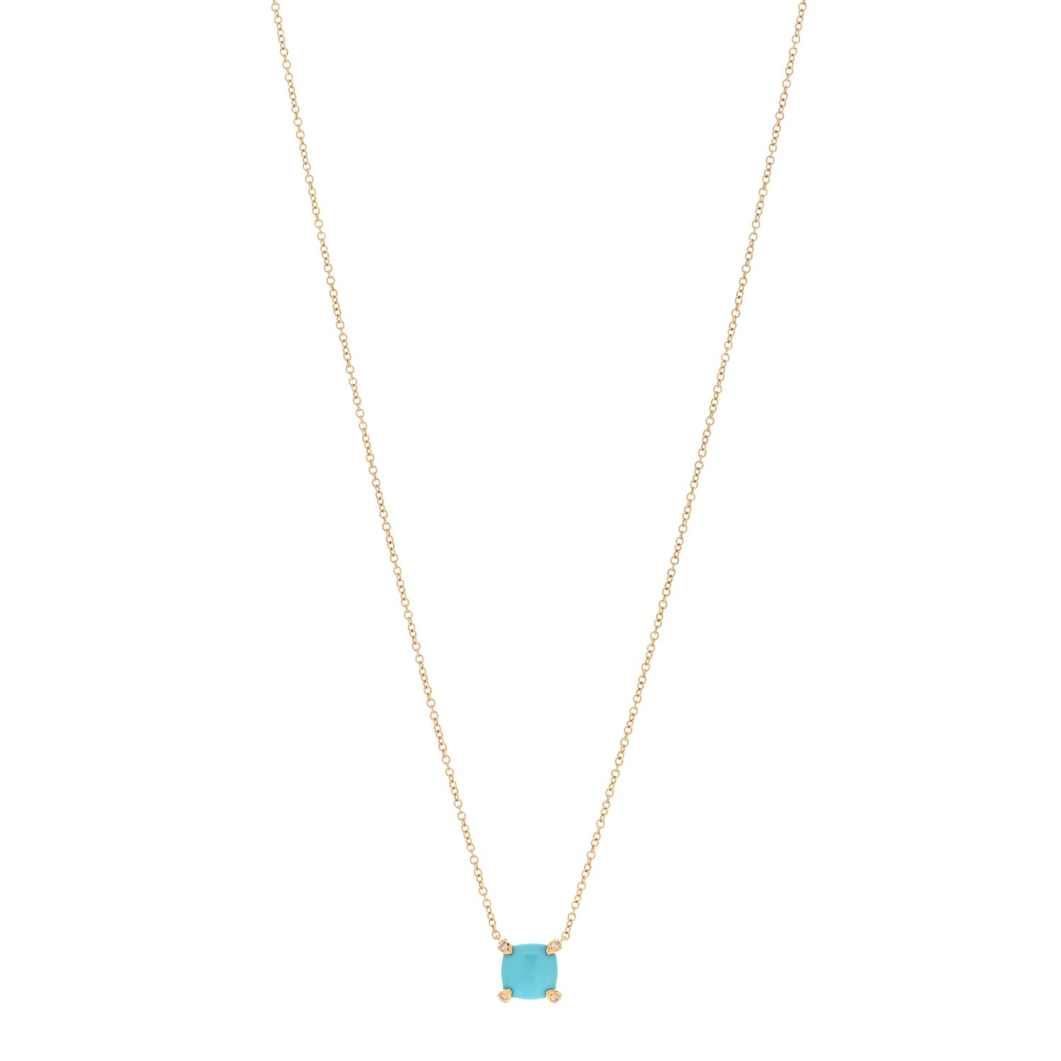 David Yurman 18K Yellow Gold Diamond Turquoise 7mm Petite Chatelaine Pendant Necklace 1 of 4