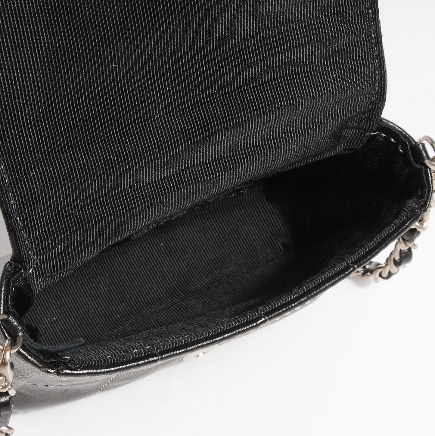 Lambskin Square Stitched Micro Flap Black