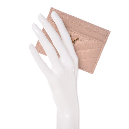 Saint Laurent Grain De Poudre Matelasse Chevron Monogram Credit Card Case Pale Blush 2 of 7