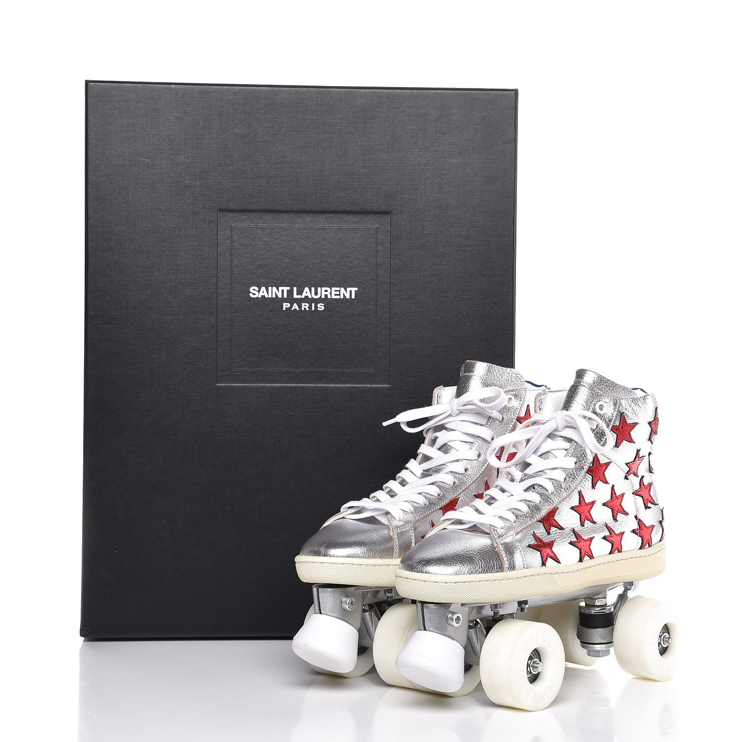 Saint Laurent Metallic Calfskin California Court Classic Roller Skates 40 Platinum 14 of 14