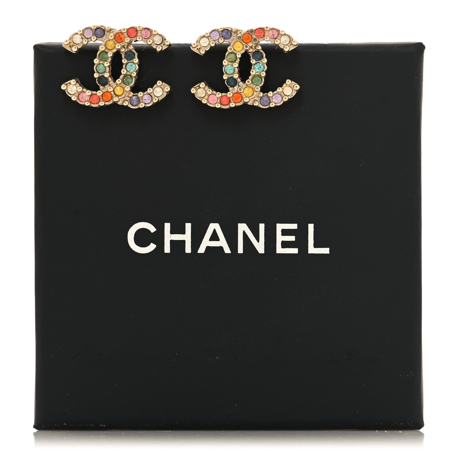 Chanel Crystal Over The Rainbow CC Earrings Gold Multicolor 6 of 6