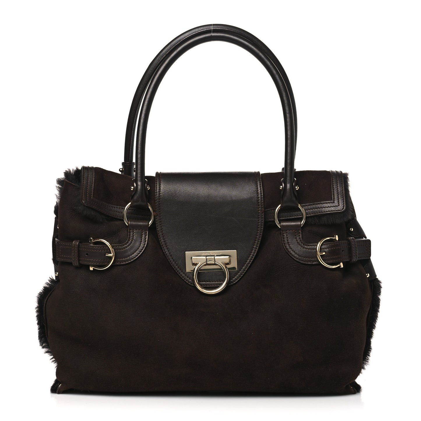 SALVATORE FERRAGAMO Suede Stitched Hobo Brown