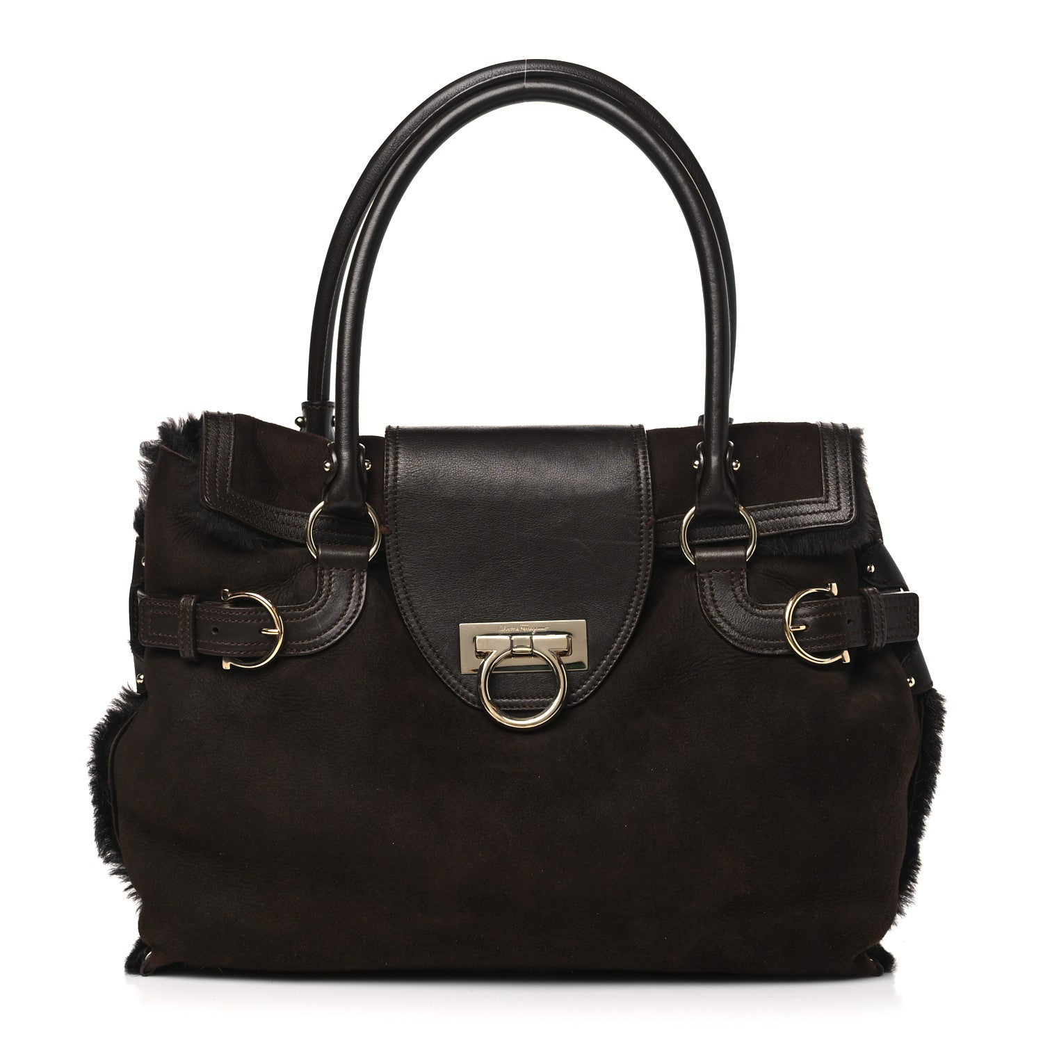 Salvatore Ferragamo SALVATORE FERRAGAMO Suede Stitched Hobo Brown 1 of 10