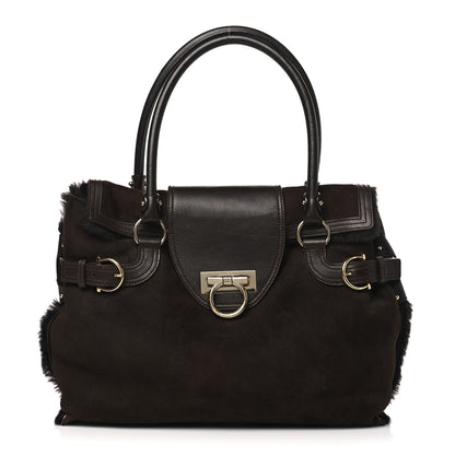 Salvatore Ferragamo SALVATORE FERRAGAMO Suede Stitched Hobo Brown 1 of 10