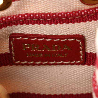 Prada Canvas Stripe Metal Triangle Logo Mini Drawcord Pouch Shoulder Bag Avorio Rosso 6 of 10