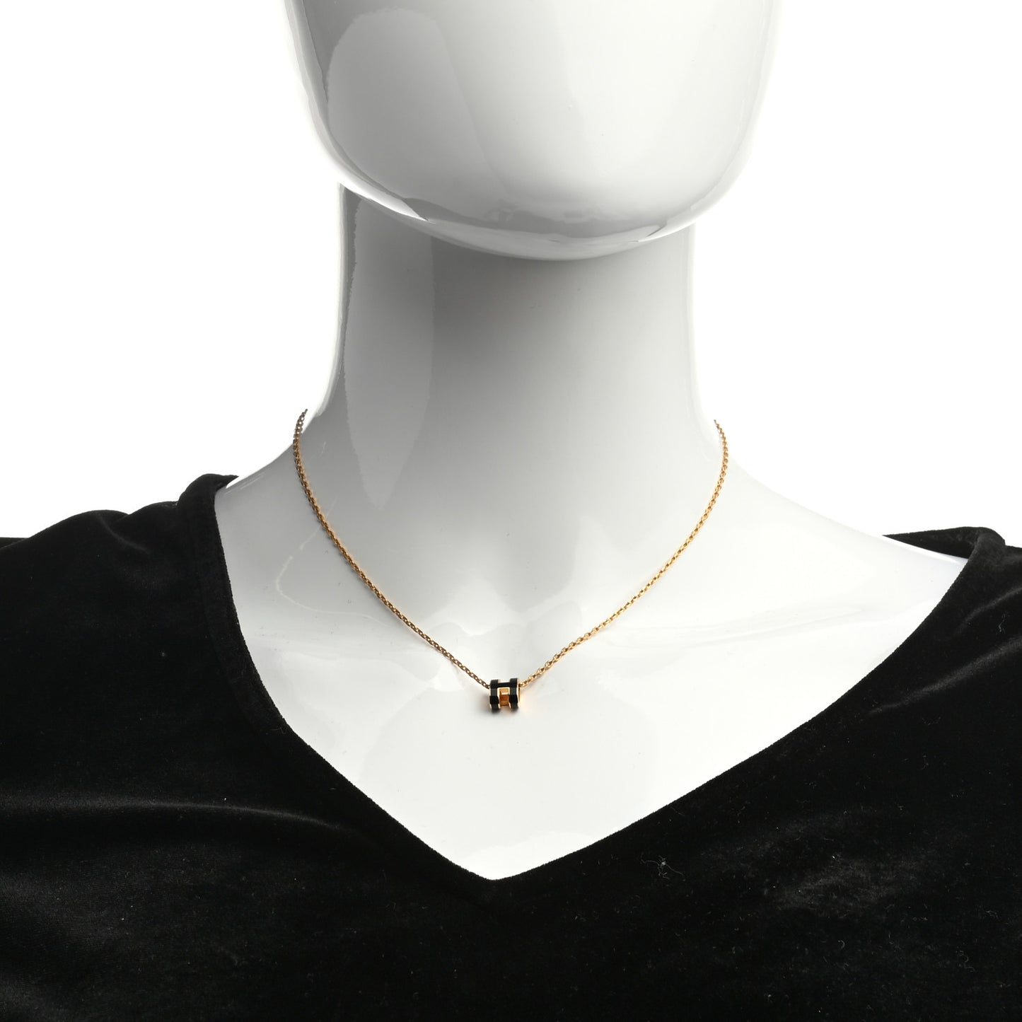Lacquered Gold Mini Pop H Pendant Necklace Black