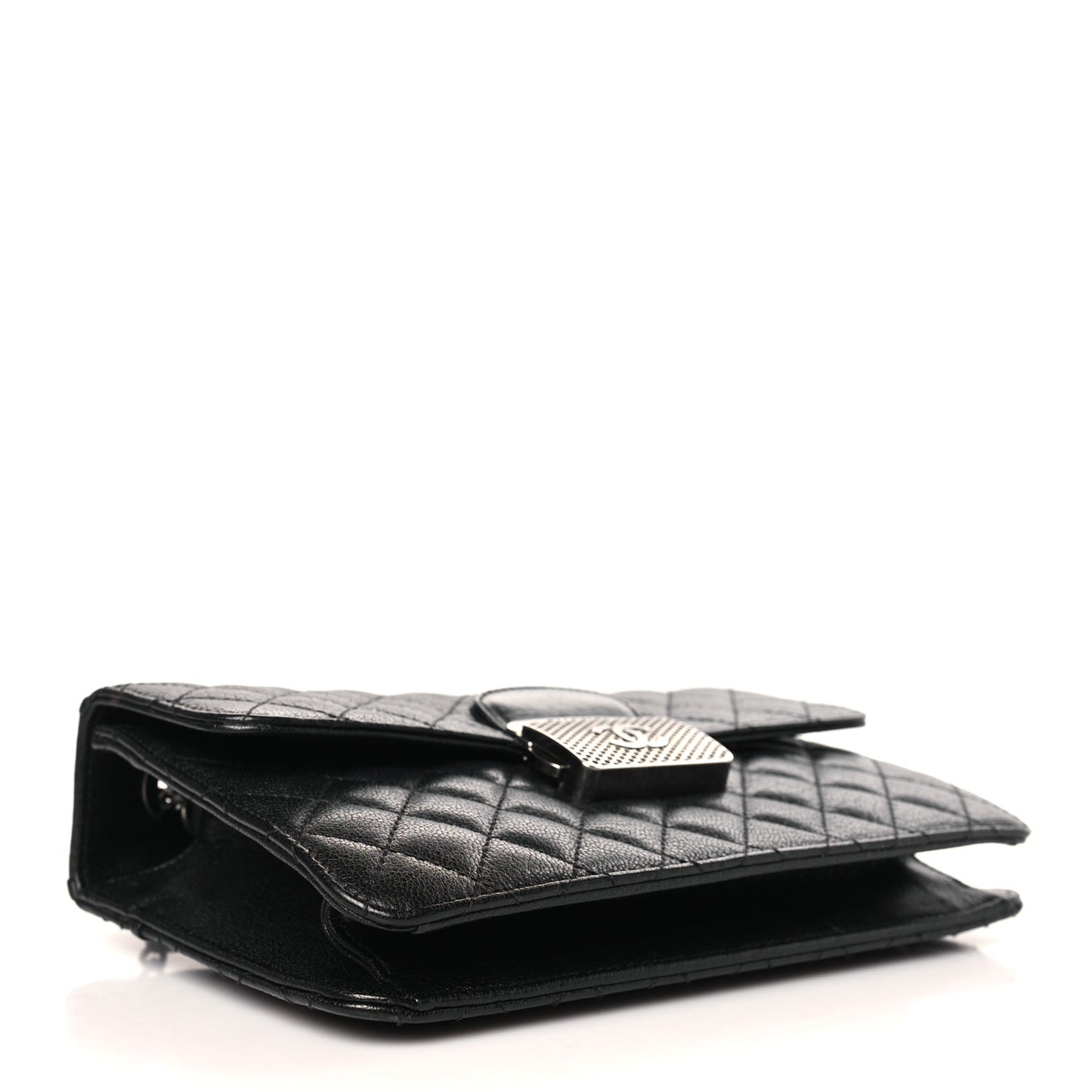 Goatskin Quilted Small CC University Top Handle Flap Black