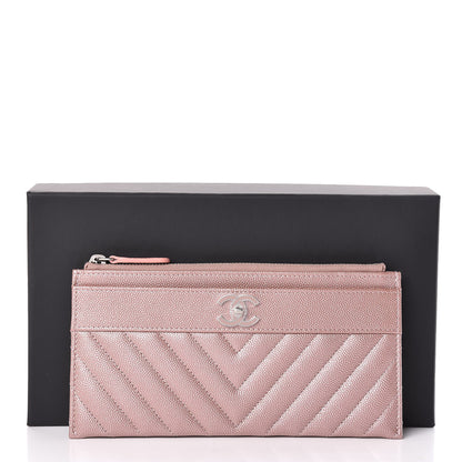 Chanel Metallic Caviar Chevron Quilted Mademoiselle Vintage Zip Pouch Pink 8 of 8