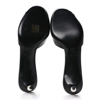Chanel Goatskin Pearl Peep Toe Mules 40 Black 5 of 9