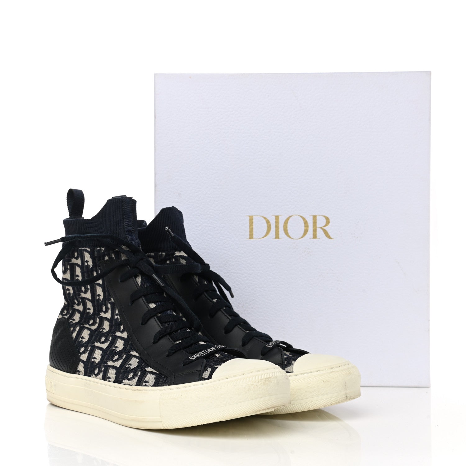Christian Dior Technical Knit Calfskin Oblique Womens Walk'n Dior High Top Sneakers 40.5 Deep Blue 12 of 12