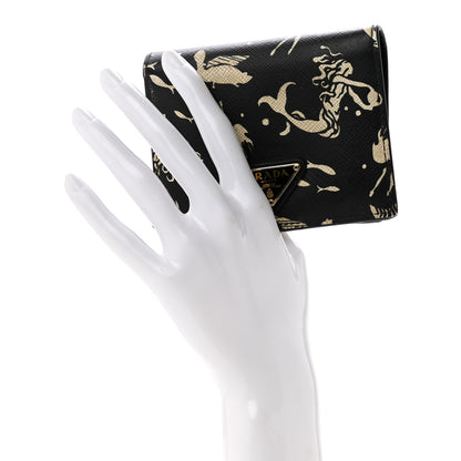 Prada Saffiano Mermaid Print Card Holder Black 2 of 11