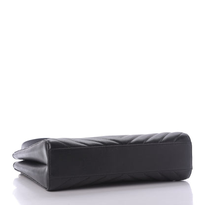 Saint Laurent Grain De Poudre Matelasse Chevron Medium Tribeca Shopping Bag Black 4 of 8