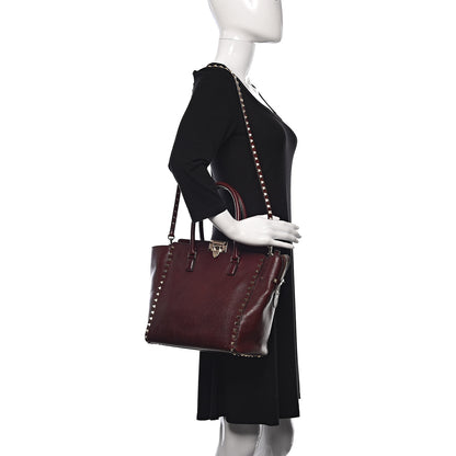 Valentino Garavani Textured Calfskin Rockstud Double Handle Tote Wine 2 of 10