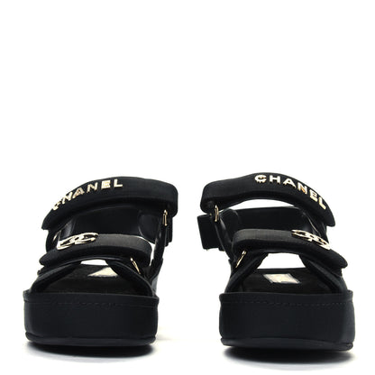 Chanel Grosgrain Crystal Logo Platform Sandals 35 Black 2 of 4