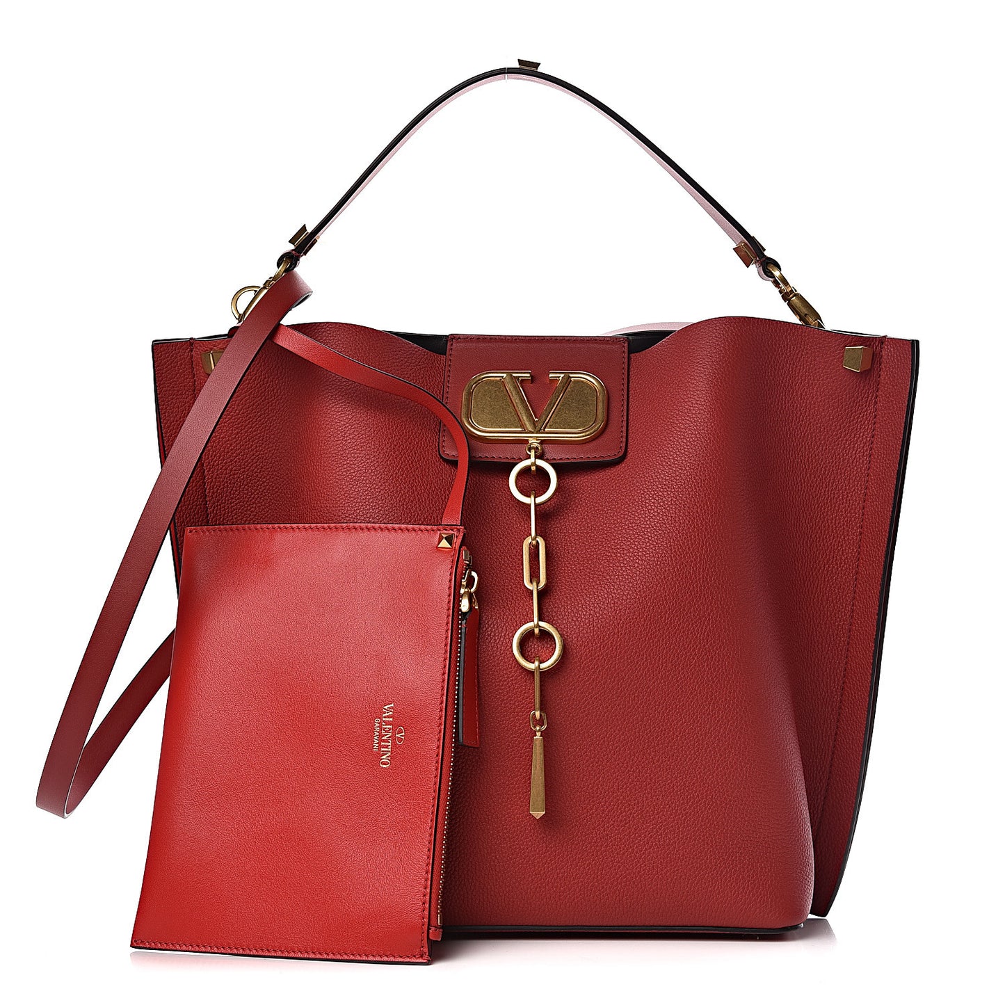 Grainy Calfskin VLogo Escape Hobo Bag Rosso Valentino