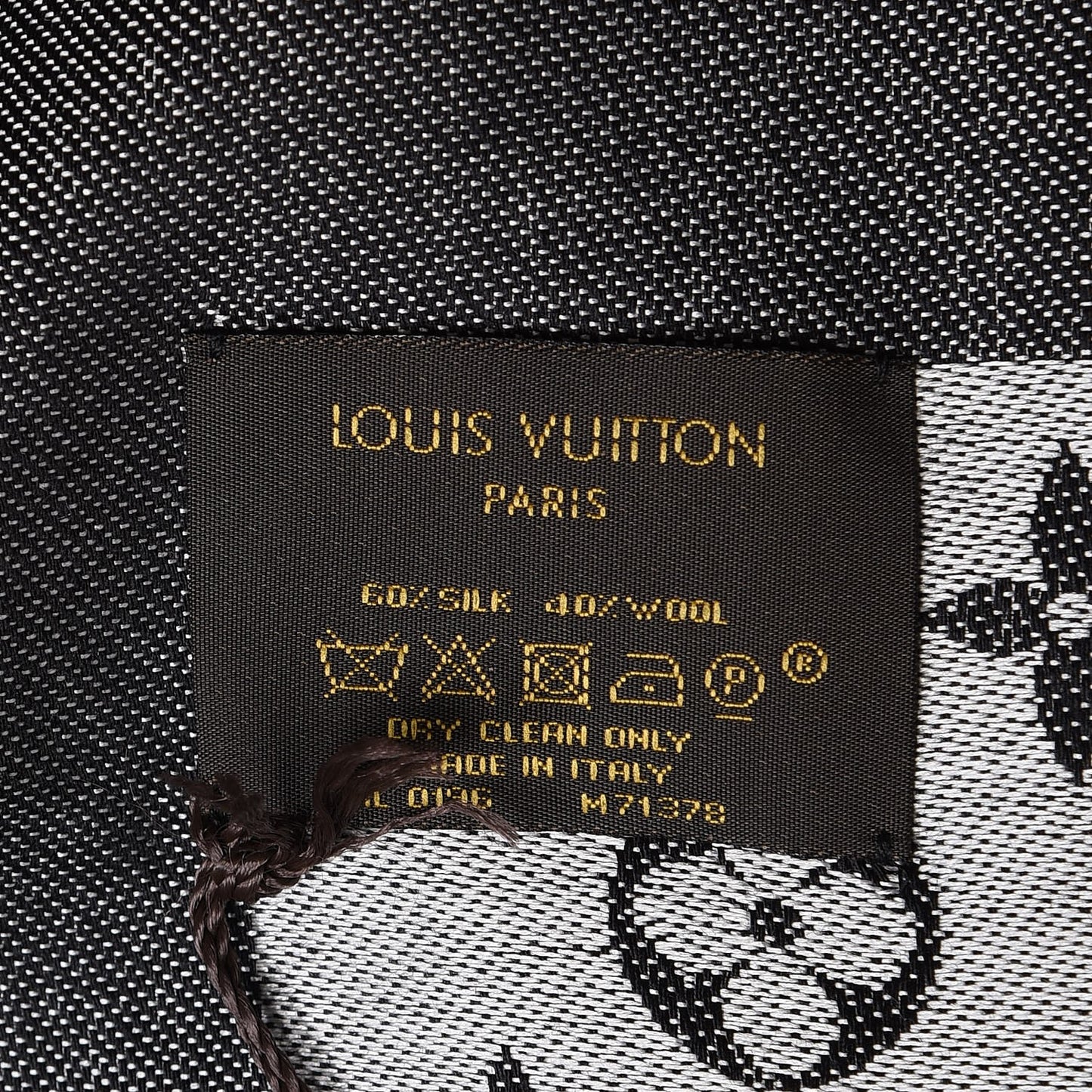 Wool Silk Monogram Denim Shawl Black