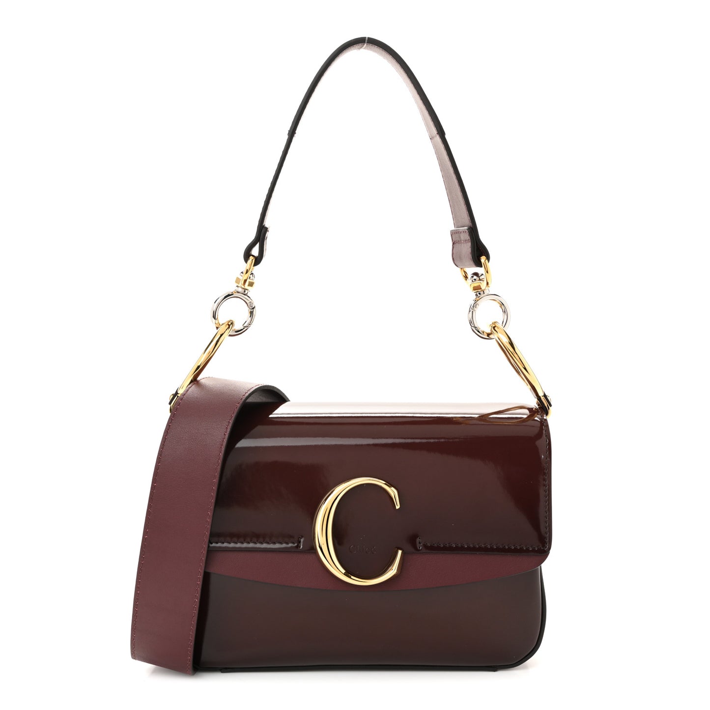 Spazzolato Sfumato Calfskin Small C Double Carry Burnt Brown