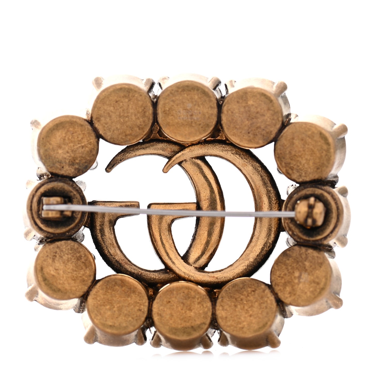 Metal Crystal Double G Brooch Aged Gold