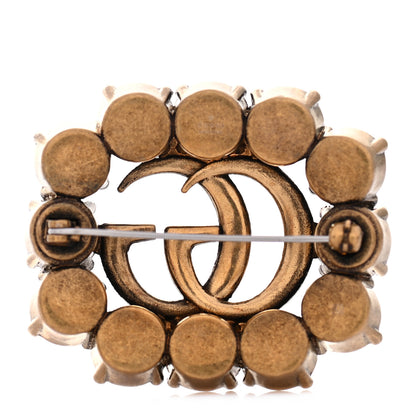 Gucci Metal Crystal Double G Brooch Aged Gold 3 of 4