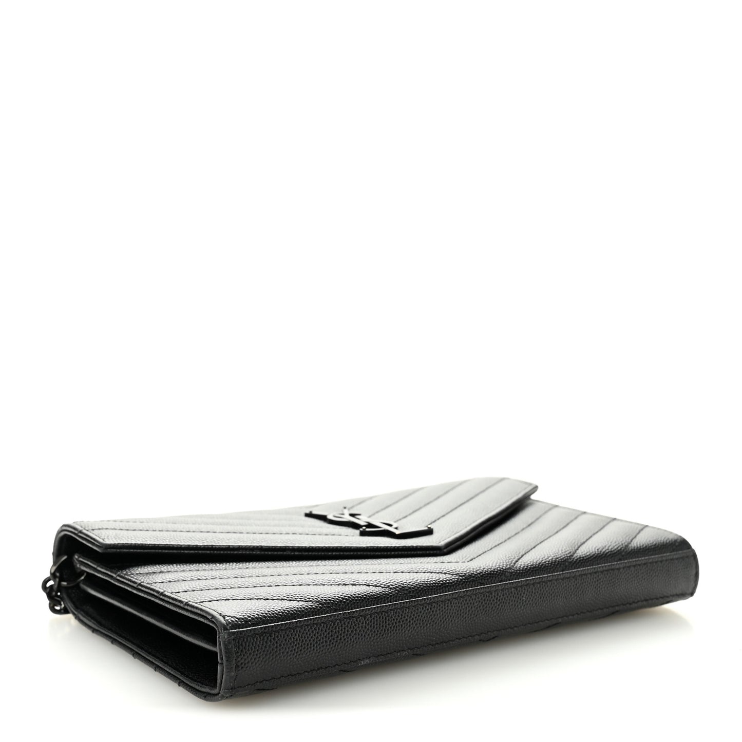 Grain De Poudre Matelasse Chevron Monogram Monochrome Chain Wallet Black