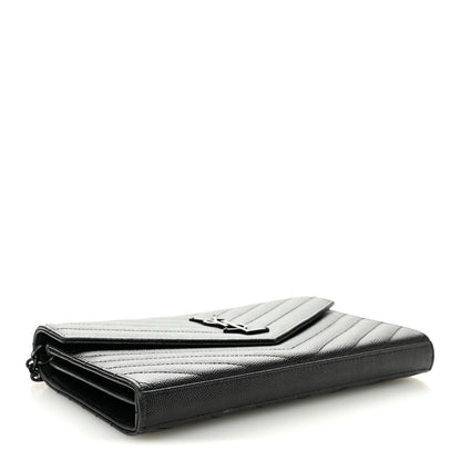 Saint Laurent Grain De Poudre Matelasse Chevron Monogram Monochrome Chain Wallet Black 4 of 11