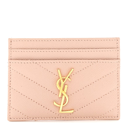 Saint Laurent Grain De Poudre Matelasse Chevron Monogram Credit Card Case Pale Pink 1 of 8