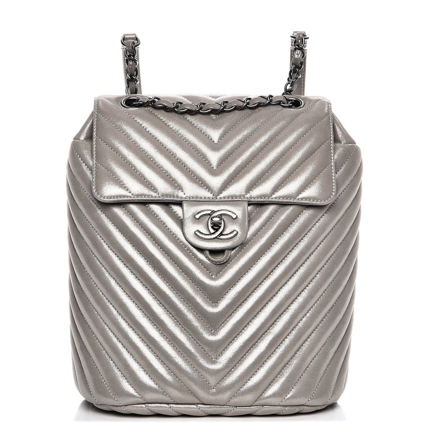 Metallic Calfskin Chevron Quilted Small Urban Spirit Backpack Silver