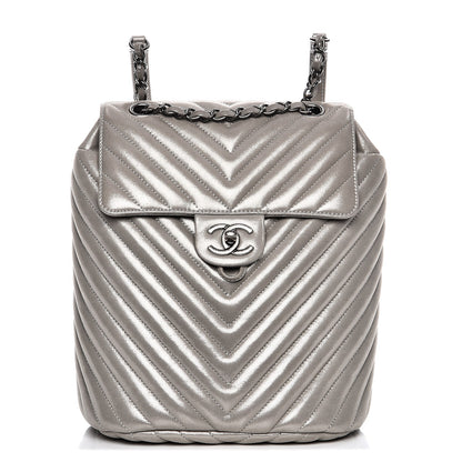 Chanel Metallic Calfskin Chevron Quilted Small Urban Spirit Backpack Silver 1 of 7