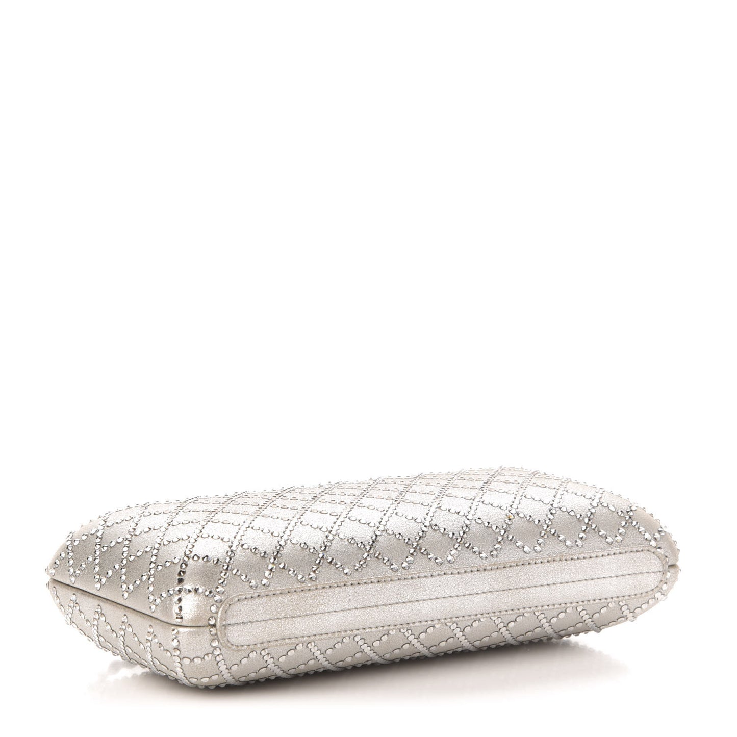 Iridescent Lambskin Crystal Quilted Clutch Silver