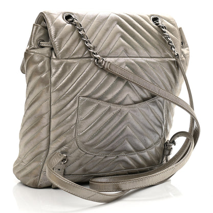 Chanel Iridescent Calfskin Chevron Quilted Large Urban Spirit Backpack Silver 3 of 24