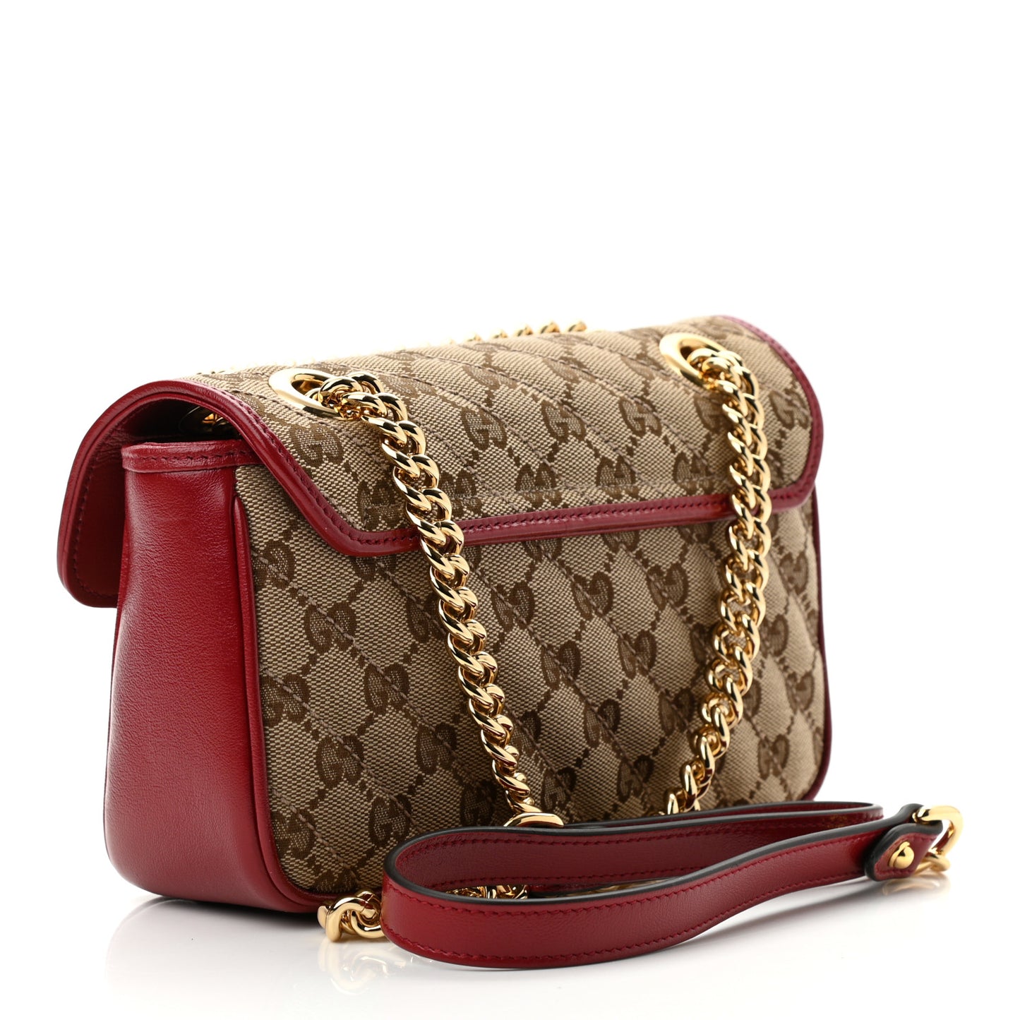 Monogram Azalea Calfskin Matelasse Diagonal Mini GG Marmont Shoulder Bag Beige Ebony New Cherry Red