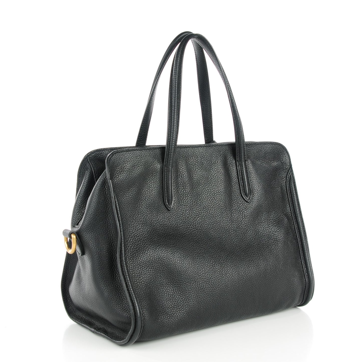 Pebbled Calfskin Medium Skull Padlock Zip Around Tote Black