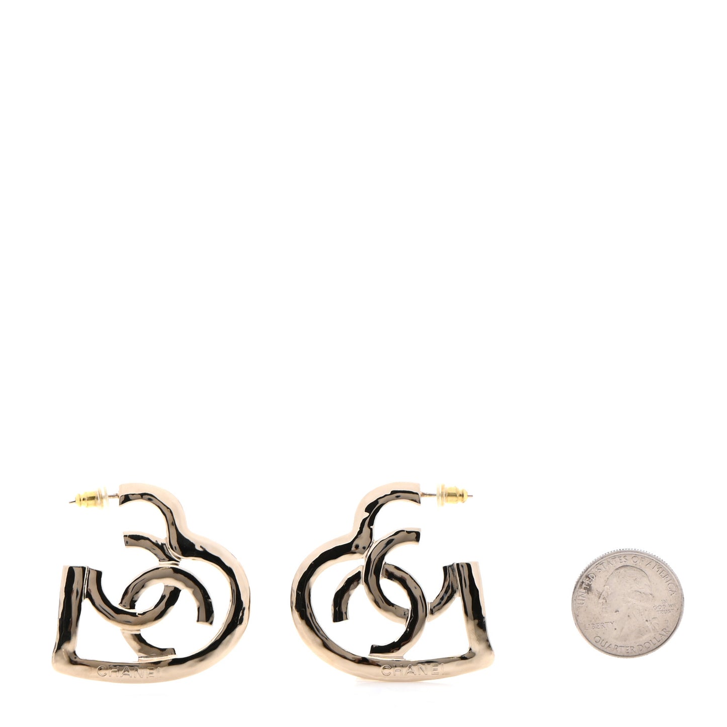 Metal CC Heart Coco In Love Hoop Earrings Gold