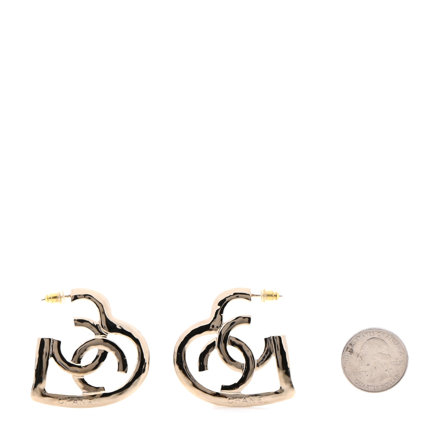 Chanel Metal CC Heart Coco In Love Hoop Earrings Gold 2 of 4