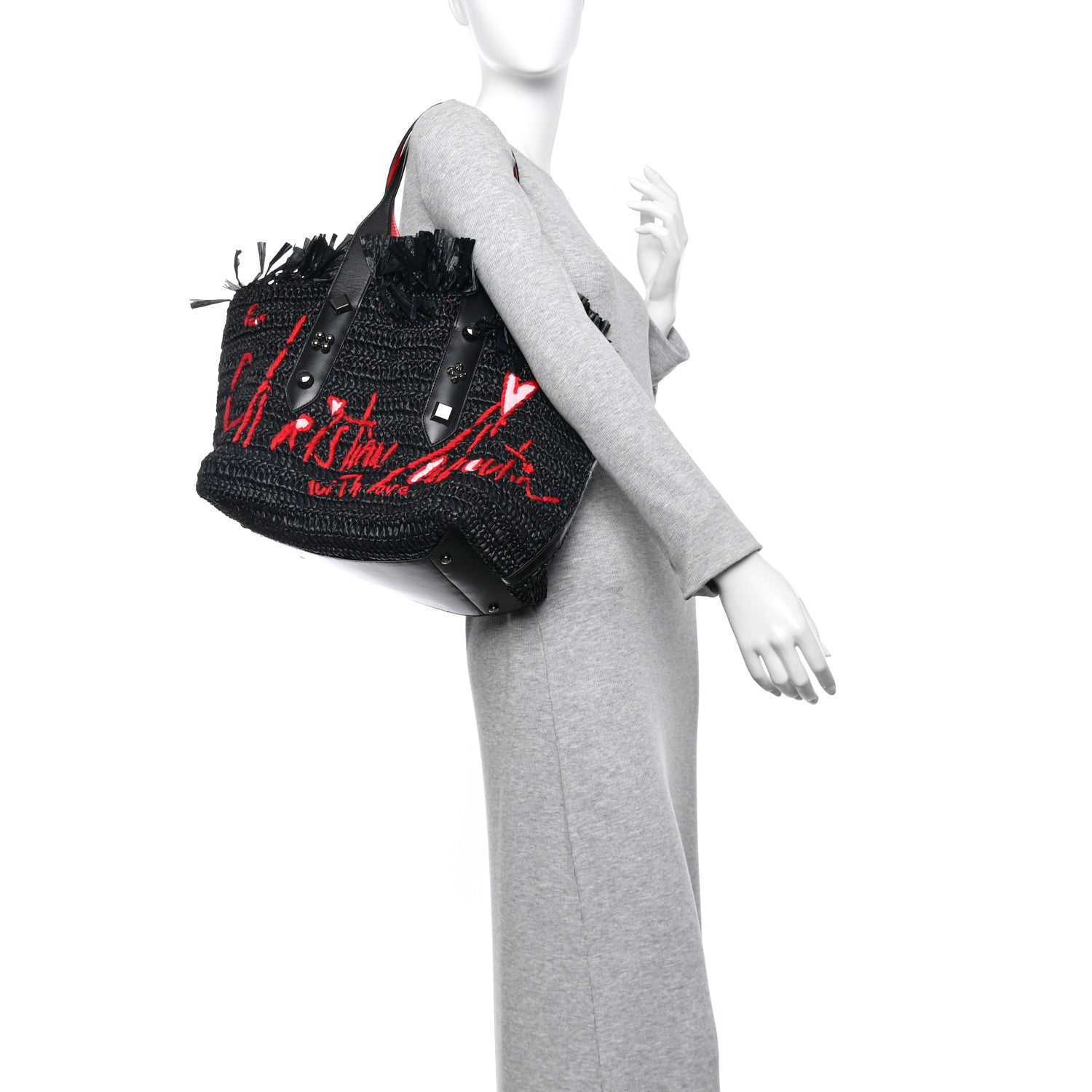 Christian Louboutin Raffia Medium Frangibus Starlight Tote Black 2 of 12