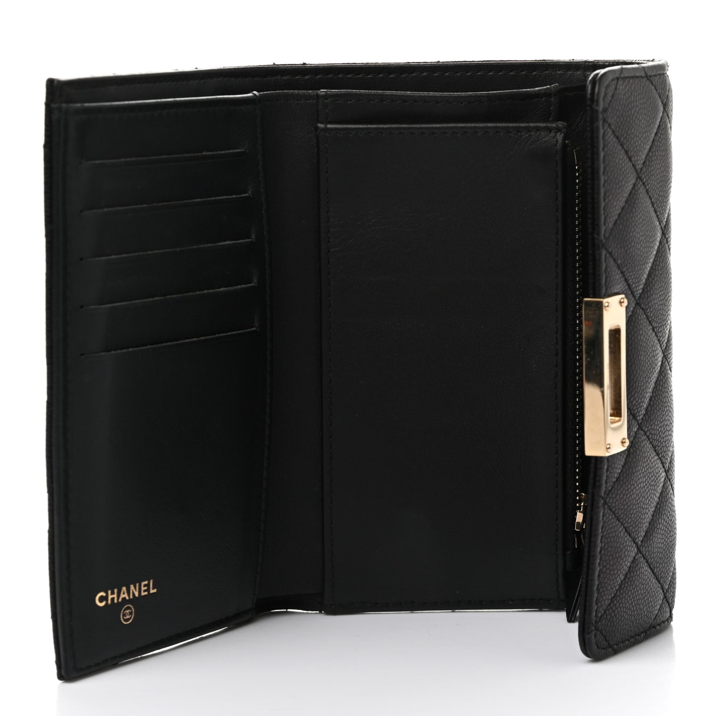 Caviar Quilted Small Golden Class Flap Wallet Black