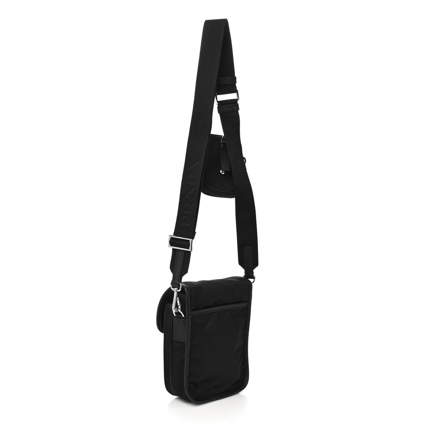 Re-Nylon Saffiano Mini Pocket Single Snap Buckle Messenger Bag Black