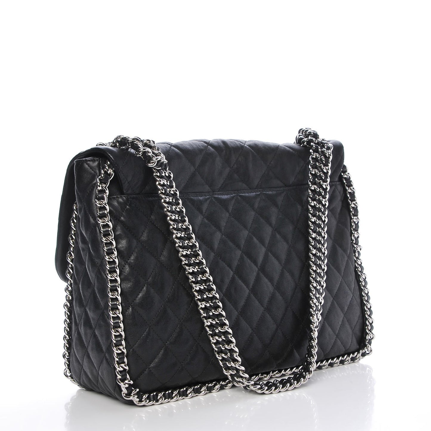 Washed Lambskin Quilted Maxi Chain Around Flap Black