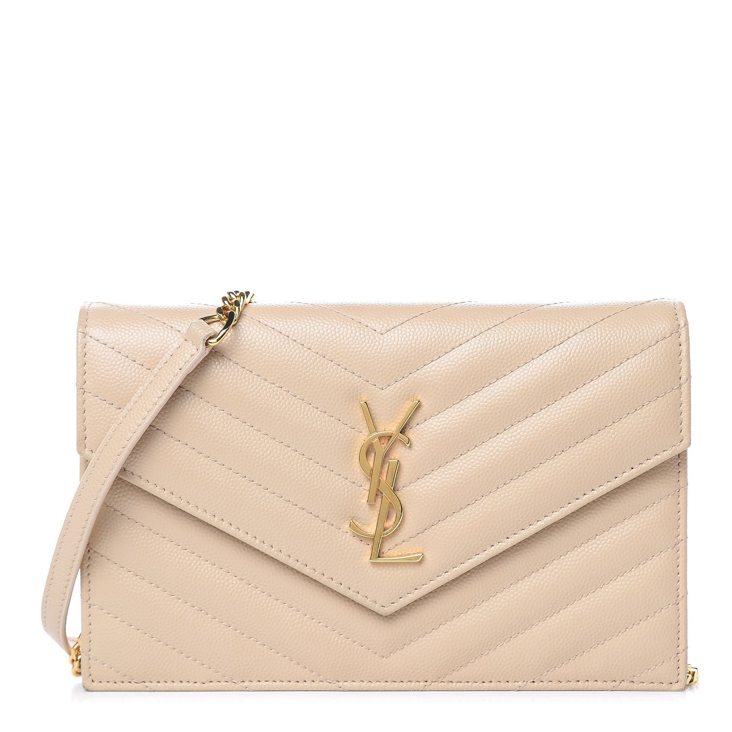 Grain De Poudre Matelasse Chevron Monogram Envelope Chain Wallet Nude Powder