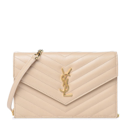 Saint Laurent Grain De Poudre Matelasse Chevron Monogram Envelope Chain Wallet Nude Powder 1 of 13